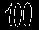 100 written on a black background